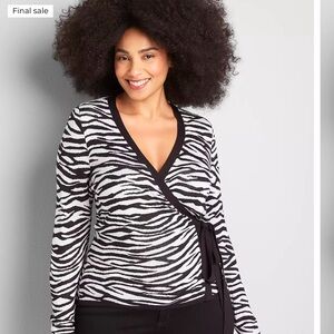 Lane Bryant Black and White Zebra Cardigan EUC